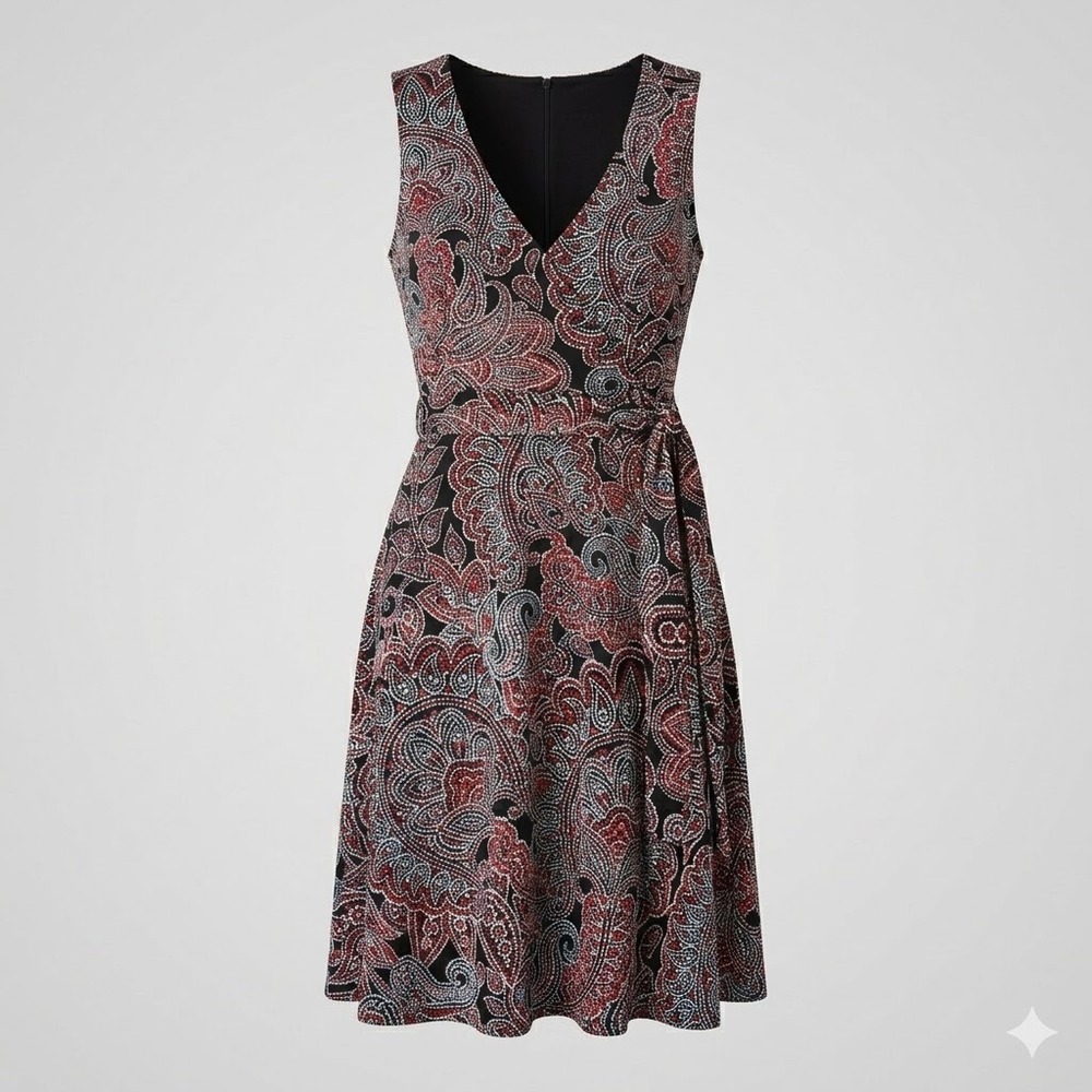 Harper Rose Womens Paisley Faux Wrap Sleeveless Dress‎ Black Red White Size 12